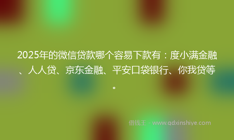 2025年的微信贷款哪个容易下款有：度小满金融、人人贷、京东金融、平安口袋银行、你我贷等。