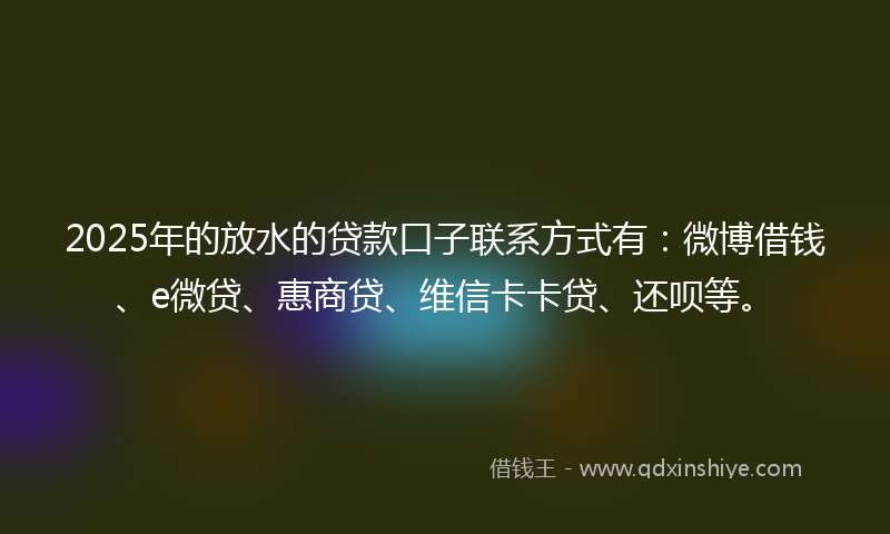 2025年的放水的贷款口子联系方式有：微博借钱、e微贷、惠商贷、维信卡卡贷、还呗等。