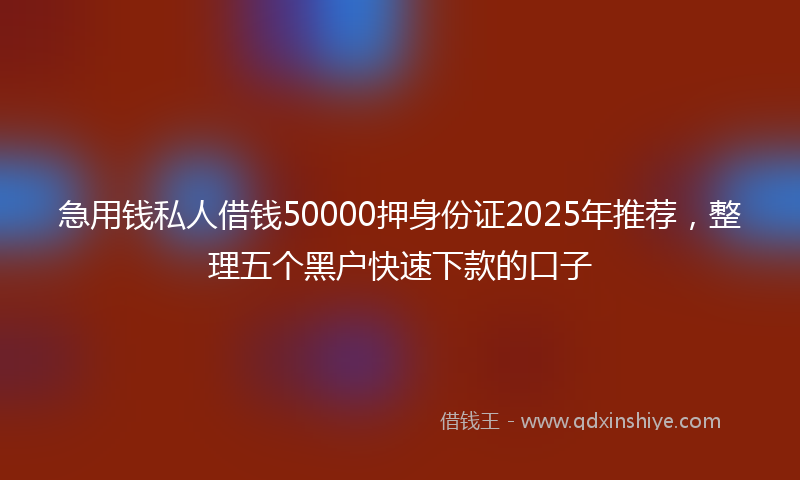 急用钱私人借钱50000押身份证2025年推荐，整理五个黑户快速下款的口子