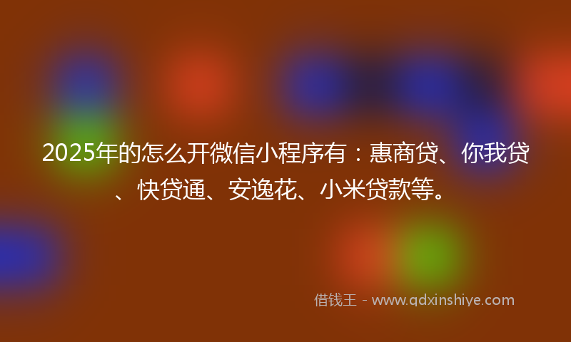2025年的怎么开微信小程序有：惠商贷、你我贷、快贷通、安逸花、小米贷款等。