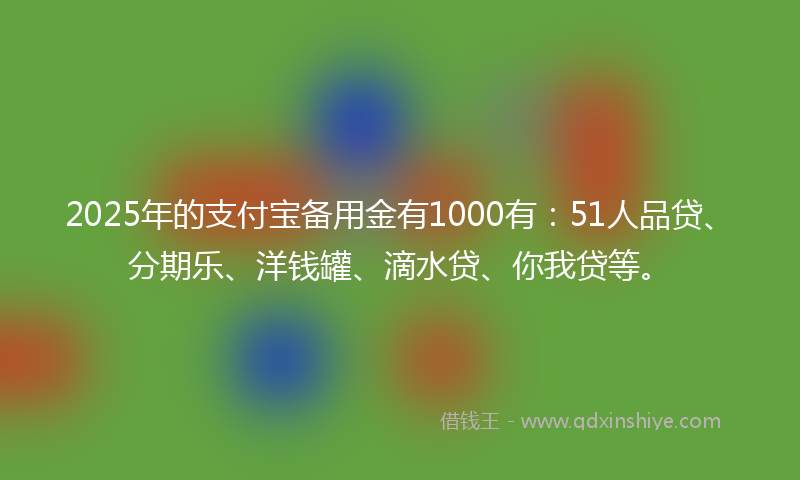 2025年的支付宝备用金有1000有：51人品贷、分期乐、洋钱罐、滴水贷、你我贷等。