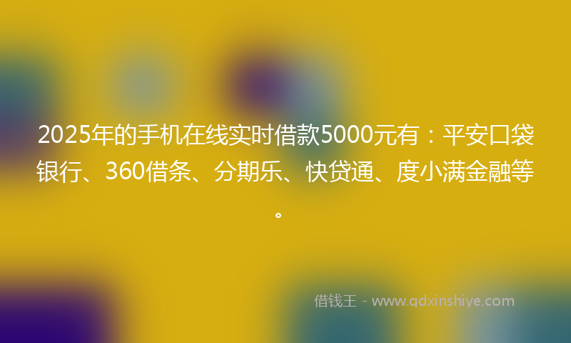 2025年的手机在线实时借款5000元有：平安口袋银行、360借条、分期乐、快贷通、度小满金融等。