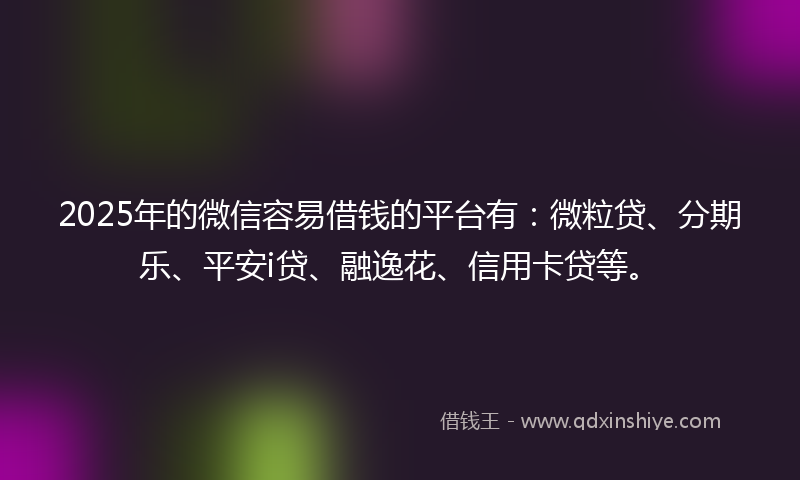 2025年的微信容易借钱的平台有：微粒贷、分期乐、平安i贷、融逸花、信用卡贷等。