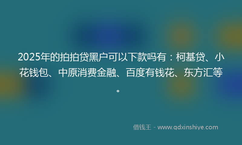 2025年的拍拍贷黑户可以下款吗有：柯基贷、小花钱包、中原消费金融、百度有钱花、东方汇等。