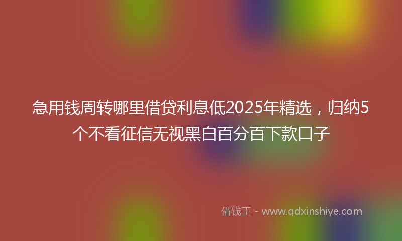 急用钱周转哪里借贷利息低2025年精选，归纳5个不看征信无视黑白百分百下款口子