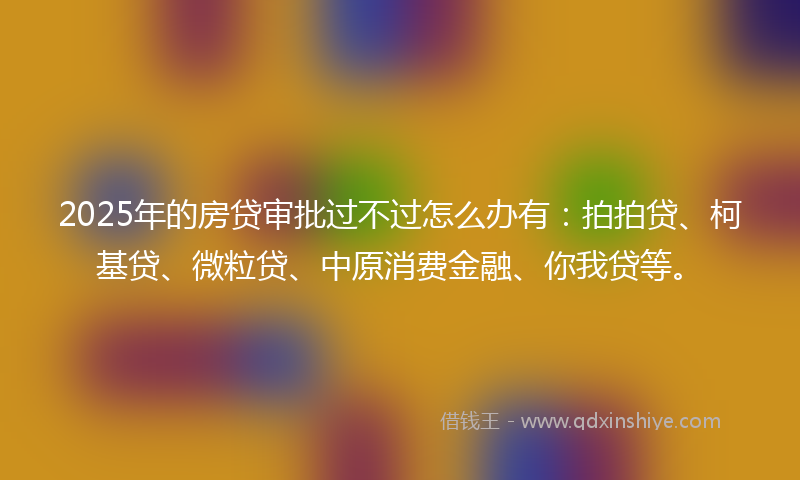 2025年的房贷审批过不过怎么办有：拍拍贷、柯基贷、微粒贷、中原消费金融、你我贷等。