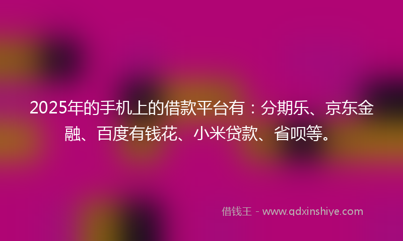 2025年的手机上的借款平台有：分期乐、京东金融、百度有钱花、小米贷款、省呗等。