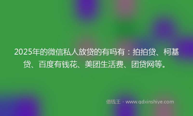 2025年的微信私人放贷的有吗有：拍拍贷、柯基贷、百度有钱花、美团生活费、团贷网等。