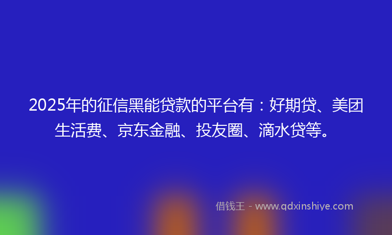 2025年的征信黑能贷款的平台有：好期贷、美团生活费、京东金融、投友圈、滴水贷等。