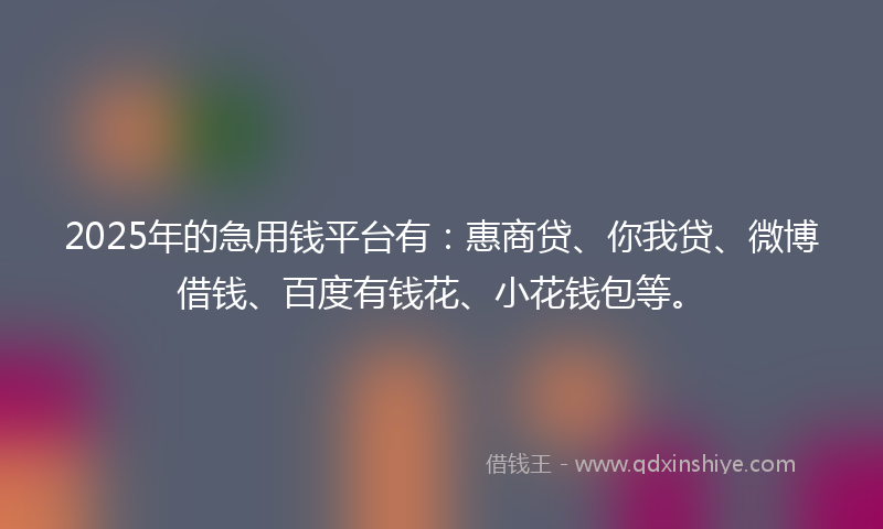 2025年的急用钱平台有：惠商贷、你我贷、微博借钱、百度有钱花、小花钱包等。