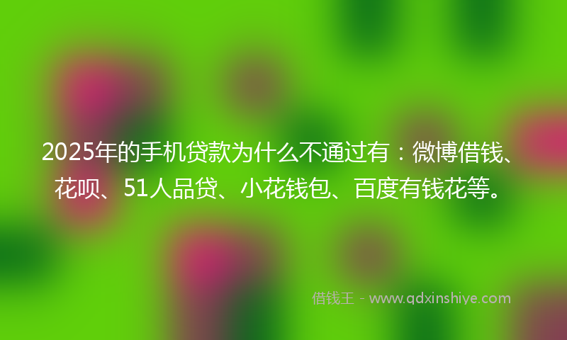 2025年的手机贷款为什么不通过有：微博借钱、花呗、51人品贷、小花钱包、百度有钱花等。