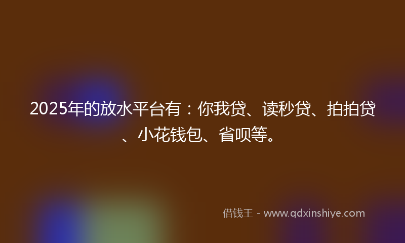 2025年的放水平台有：你我贷、读秒贷、拍拍贷、小花钱包、省呗等。