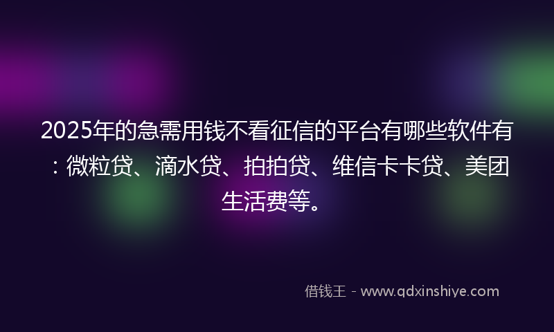 2025年的急需用钱不看征信的平台有哪些软件有：微粒贷、滴水贷、拍拍贷、维信卡卡贷、美团生活费等。