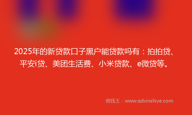 2025年的新贷款口子黑户能贷款吗有：拍拍贷、平安i贷、美团生活费、小米贷款、e微贷等。