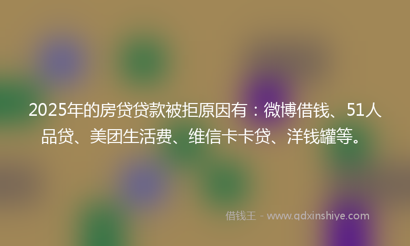 2025年的房贷贷款被拒原因有：微博借钱、51人品贷、美团生活费、维信卡卡贷、洋钱罐等。