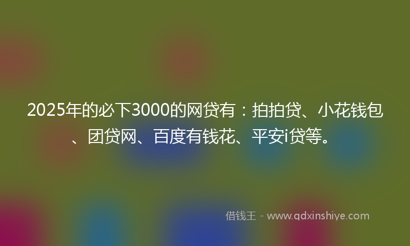 2025年的必下3000的网贷有：拍拍贷、小花钱包、团贷网、百度有钱花、平安i贷等。