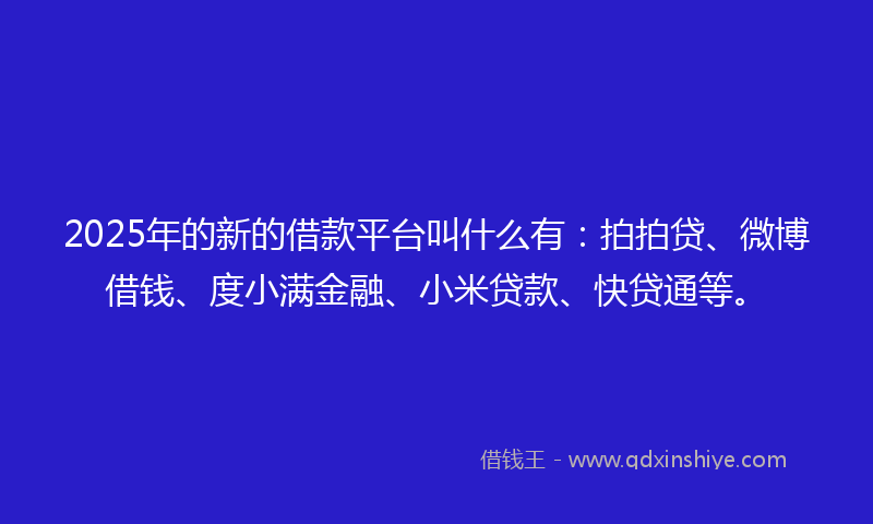 2025年的新的借款平台叫什么有：拍拍贷、微博借钱、度小满金融、小米贷款、快贷通等。