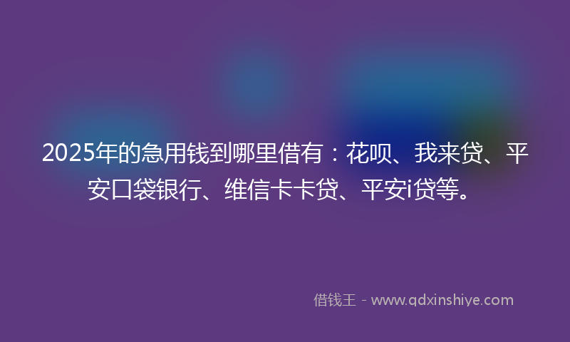 2025年的急用钱到哪里借有：花呗、我来贷、平安口袋银行、维信卡卡贷、平安i贷等。