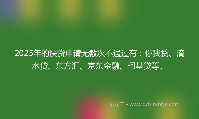 2025年的快贷申请无数次不通过有：你我贷、滴水贷、东方汇、京东金融、柯基贷等。