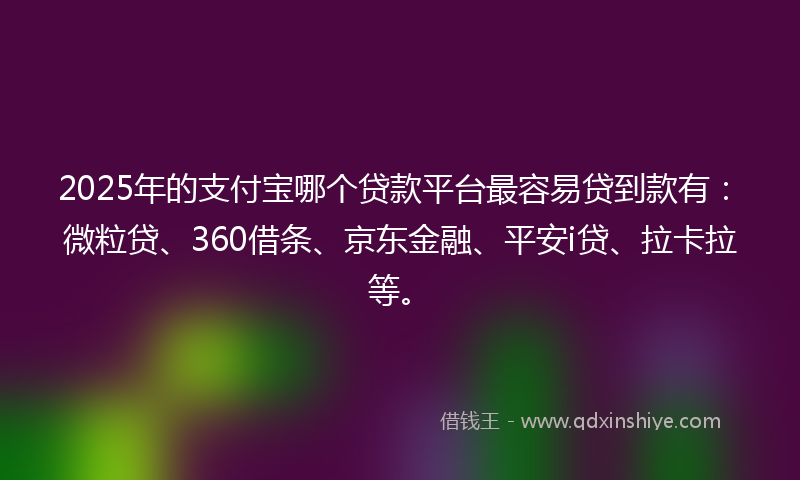 2025年的支付宝哪个贷款平台最容易贷到款有：微粒贷、360借条、京东金融、平安i贷、拉卡拉等。