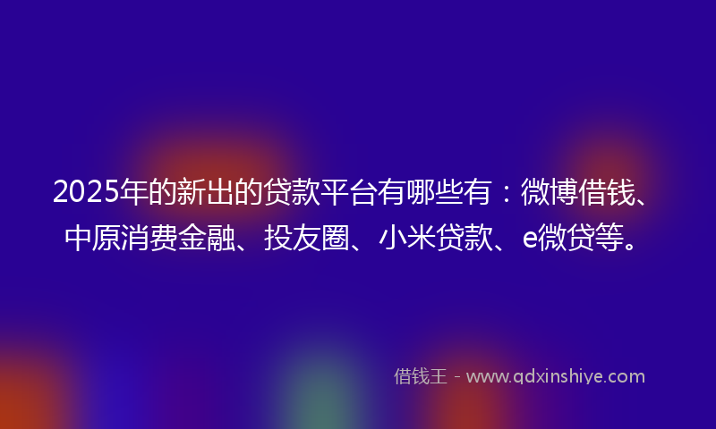 2025年的新出的贷款平台有哪些有：微博借钱、中原消费金融、投友圈、小米贷款、e微贷等。