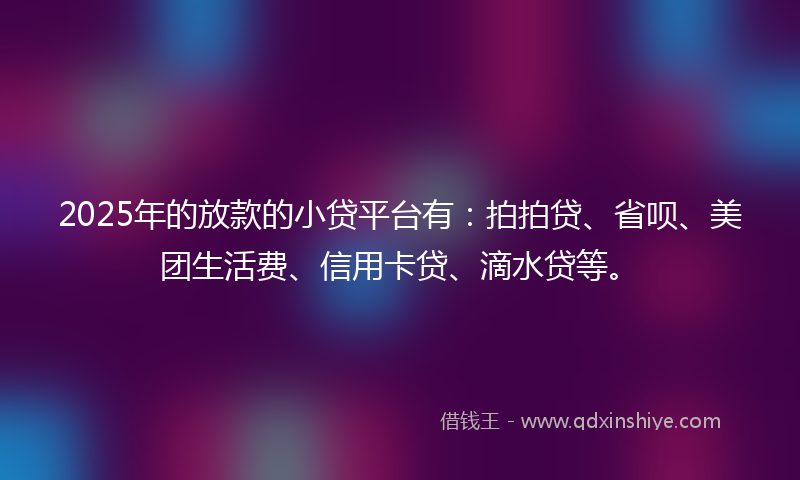 2025年的放款的小贷平台有：拍拍贷、省呗、美团生活费、信用卡贷、滴水贷等。