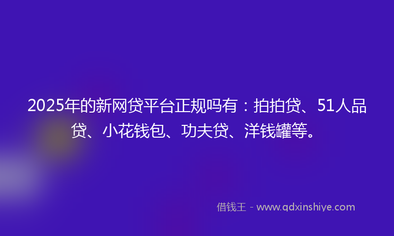 2025年的新网贷平台正规吗有：拍拍贷、51人品贷、小花钱包、功夫贷、洋钱罐等。
