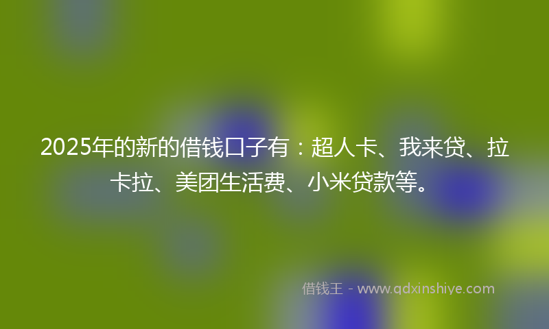 2025年的新的借钱口子有：超人卡、我来贷、拉卡拉、美团生活费、小米贷款等。