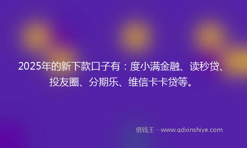 2025年的新下款口子有：度小满金融、读秒贷、投友圈、分期乐、维信卡卡贷等。