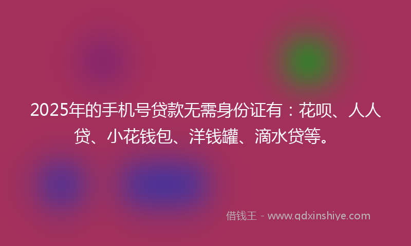 2025年的手机号贷款无需身份证有：花呗、人人贷、小花钱包、洋钱罐、滴水贷等。
