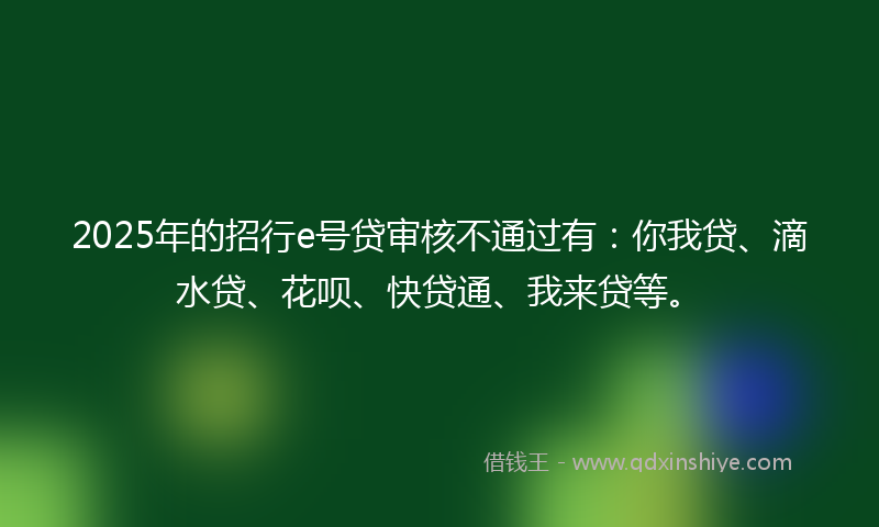 2025年的招行e号贷审核不通过有：你我贷、滴水贷、花呗、快贷通、我来贷等。