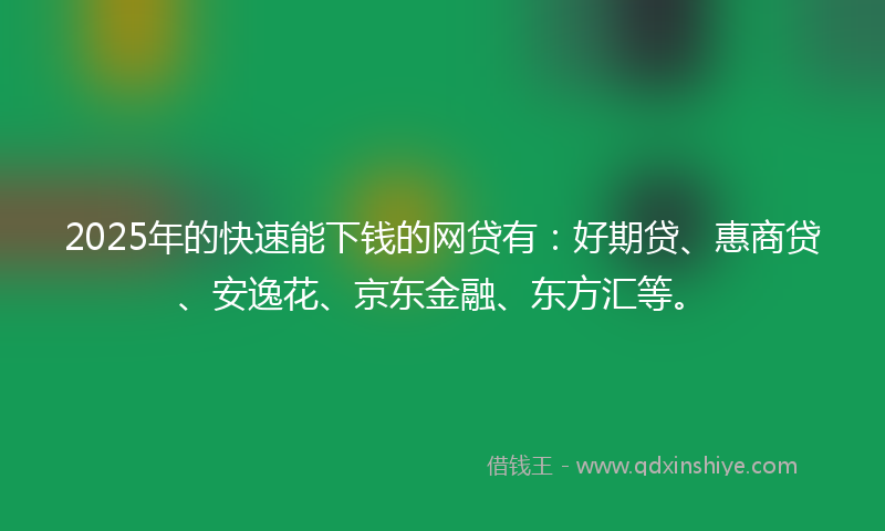 2025年的快速能下钱的网贷有：好期贷、惠商贷、安逸花、京东金融、东方汇等。