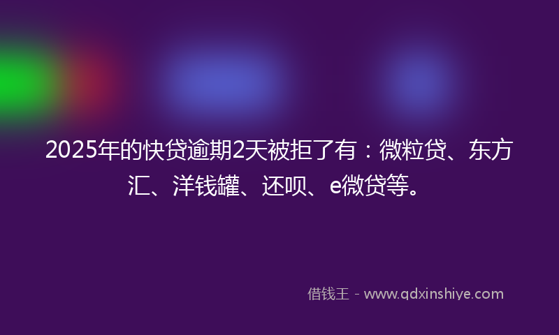 2025年的快贷逾期2天被拒了有：微粒贷、东方汇、洋钱罐、还呗、e微贷等。