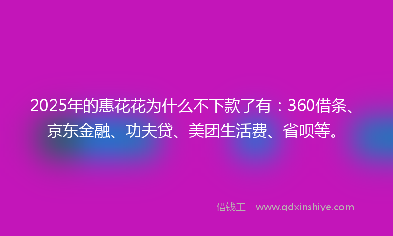 2025年的惠花花为什么不下款了有：360借条、京东金融、功夫贷、美团生活费、省呗等。