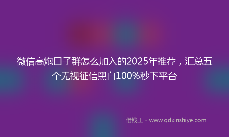 微信高炮口子群怎么加入的2025年推荐，汇总五个无视征信黑白100%秒下平台