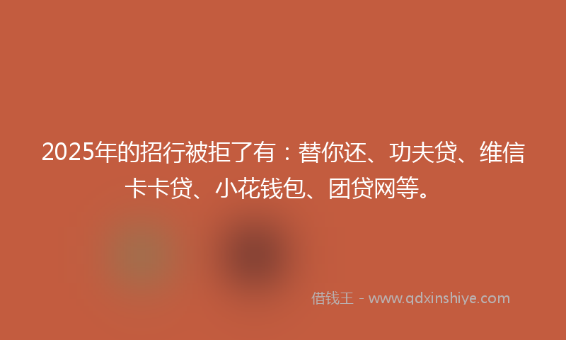 2025年的招行被拒了有：替你还、功夫贷、维信卡卡贷、小花钱包、团贷网等。