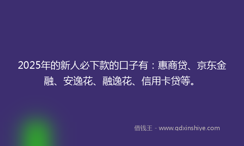 2025年的新人必下款的口子有：惠商贷、京东金融、安逸花、融逸花、信用卡贷等。
