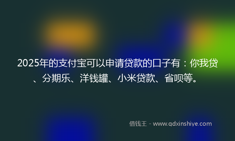 2025年的支付宝可以申请贷款的口子有：你我贷、分期乐、洋钱罐、小米贷款、省呗等。