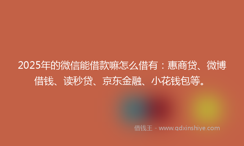 2025年的微信能借款嘛怎么借有：惠商贷、微博借钱、读秒贷、京东金融、小花钱包等。