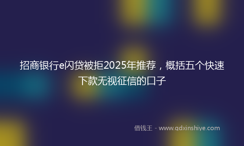 招商银行e闪贷被拒2025年推荐，概括五个快速下款无视征信的口子