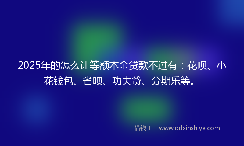 2025年的怎么让等额本金贷款不过有：花呗、小花钱包、省呗、功夫贷、分期乐等。