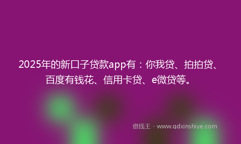 2025年的新口子贷款app有：你我贷、拍拍贷、百度有钱花、信用卡贷、e微贷等。