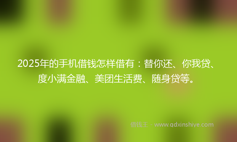 2025年的手机借钱怎样借有：替你还、你我贷、度小满金融、美团生活费、随身贷等。