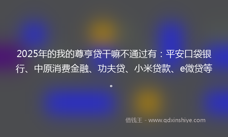 2025年的我的尊亨贷干嘛不通过有：平安口袋银行、中原消费金融、功夫贷、小米贷款、e微贷等。