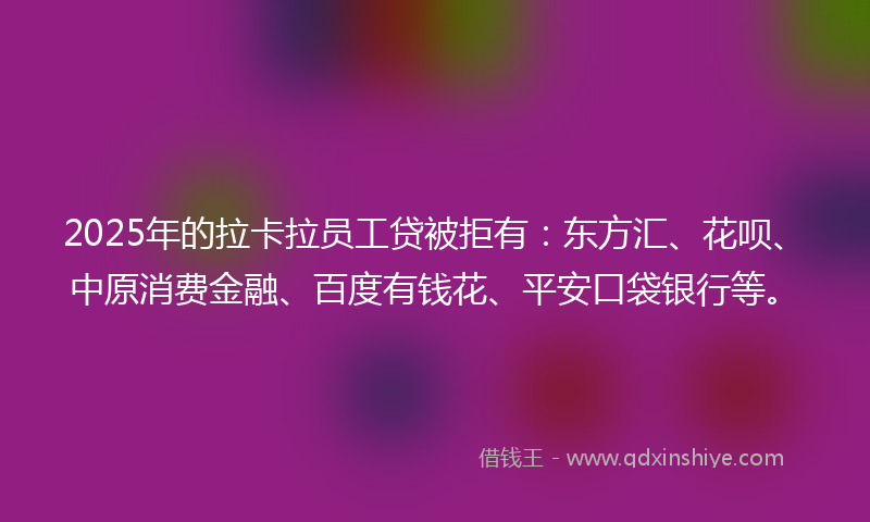2025年的拉卡拉员工贷被拒有：东方汇、花呗、中原消费金融、百度有钱花、平安口袋银行等。