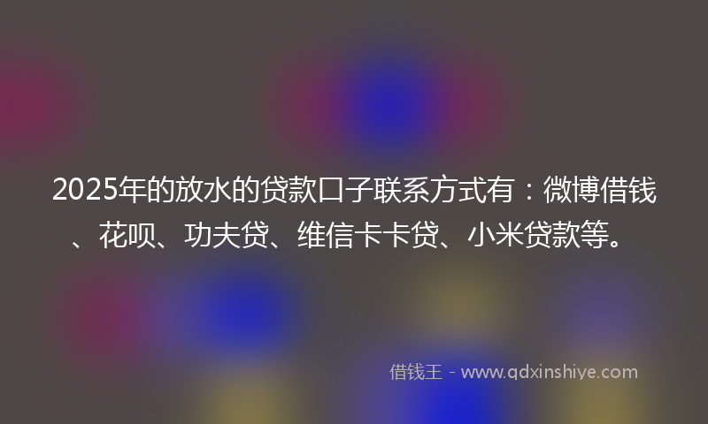 2025年的放水的贷款口子联系方式有：微博借钱、花呗、功夫贷、维信卡卡贷、小米贷款等。