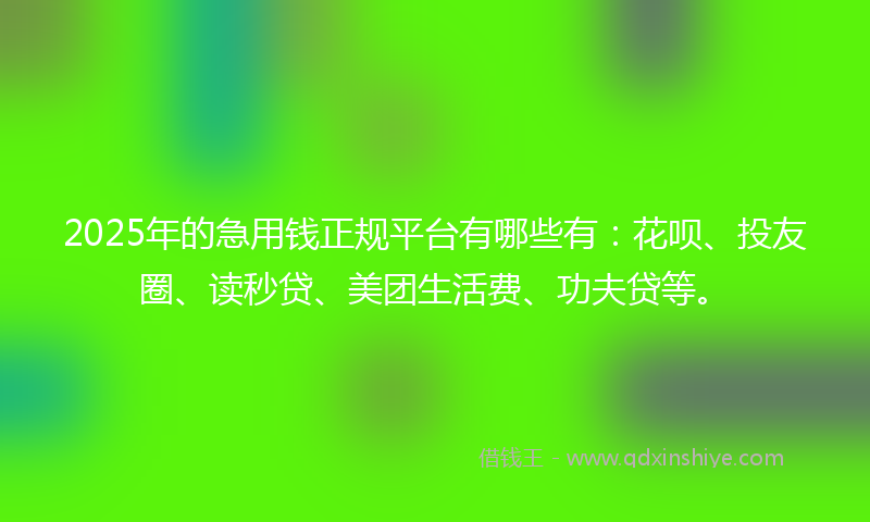 2025年的急用钱正规平台有哪些有：花呗、投友圈、读秒贷、美团生活费、功夫贷等。