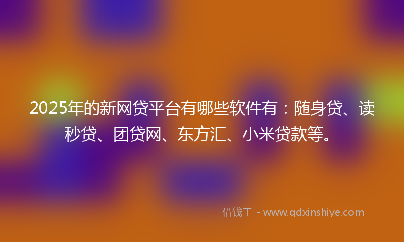 2025年的新网贷平台有哪些软件有：随身贷、读秒贷、团贷网、东方汇、小米贷款等。
