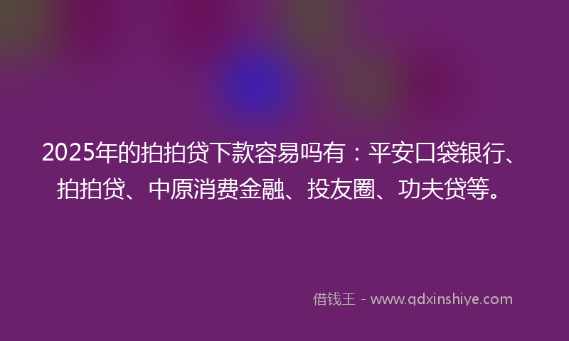 2025年的拍拍贷下款容易吗有：平安口袋银行、拍拍贷、中原消费金融、投友圈、功夫贷等。