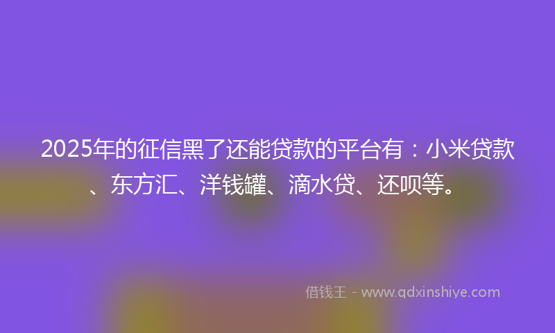 2025年的征信黑了还能贷款的平台有：小米贷款、东方汇、洋钱罐、滴水贷、还呗等。
